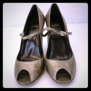 Stuart Weizman Pewter Leather Mary Jane Heels